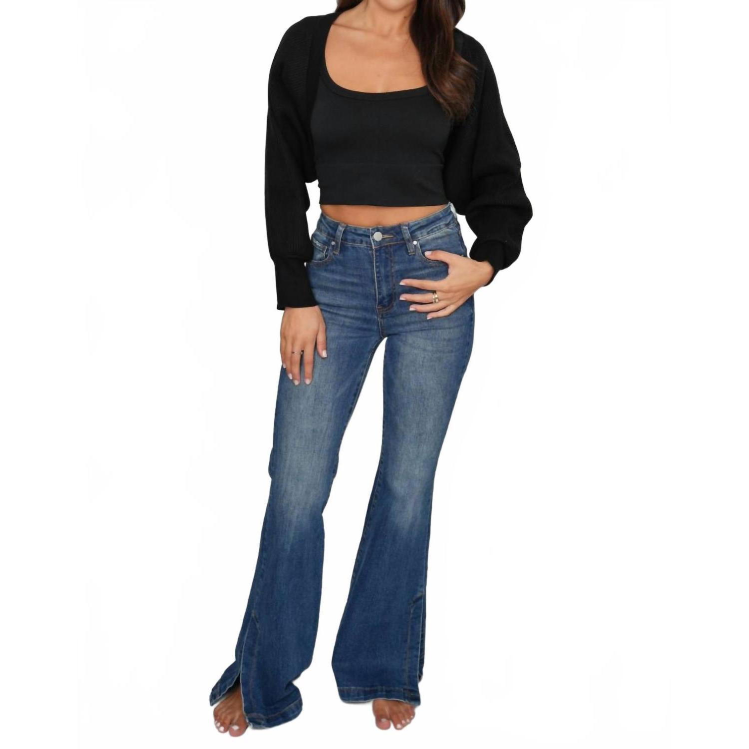 New Falcon Park Andrea Shrug Crop Cardigan In Black